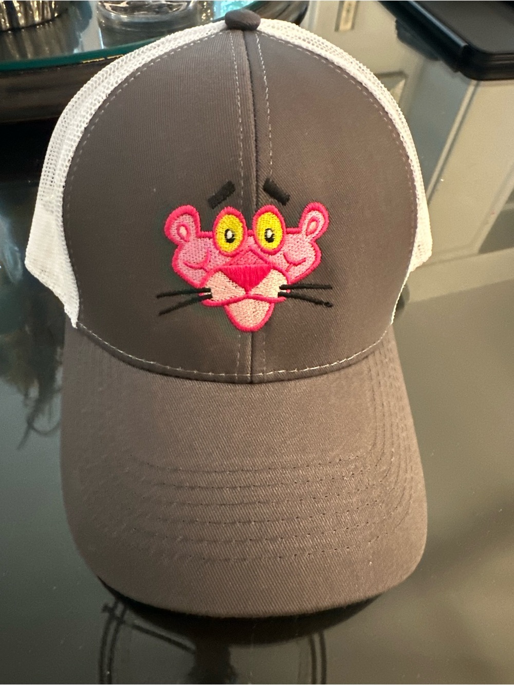 Cap America Pink Panther Trucker Hat Gray White Mesh Snapback